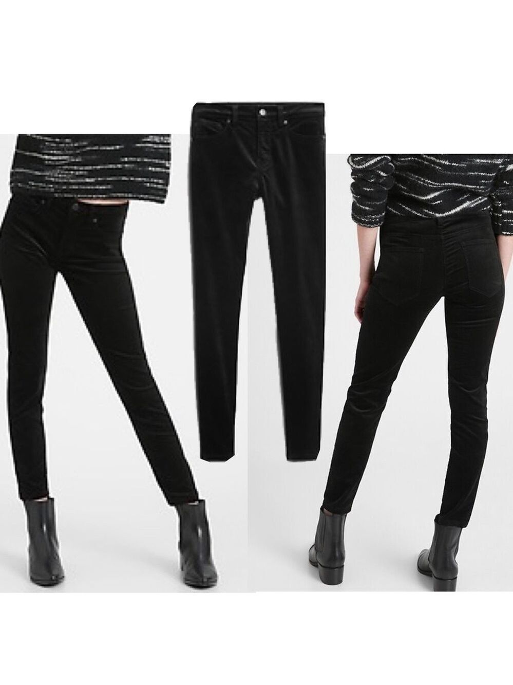 Banana republic black premium denim mid rise skinny velvet pants Sz 26
